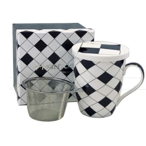 Criss Cross Tea Mug w/infuser & Lid - McIntosh Fine Bone China